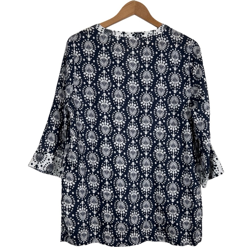 Sigrid Olsen 100% Linen Embroidered Tunic Top Blue White Boho Women’s M - Picture 3 of 15